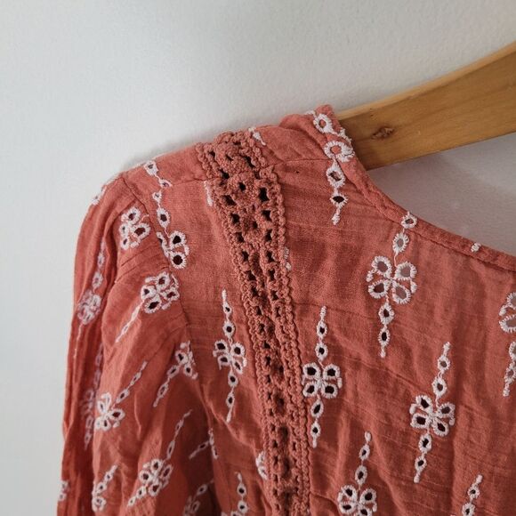 American Eagle Eyelet Women's Boho Top Small 100% Cotton - Picture 4 of 9